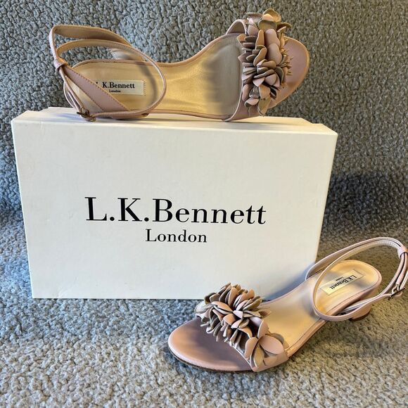 LK Bennett Sandals Women US 6 EU 37 Pink Floral Leather Ankle Strap Marshmellow - Picture 1 of 11
